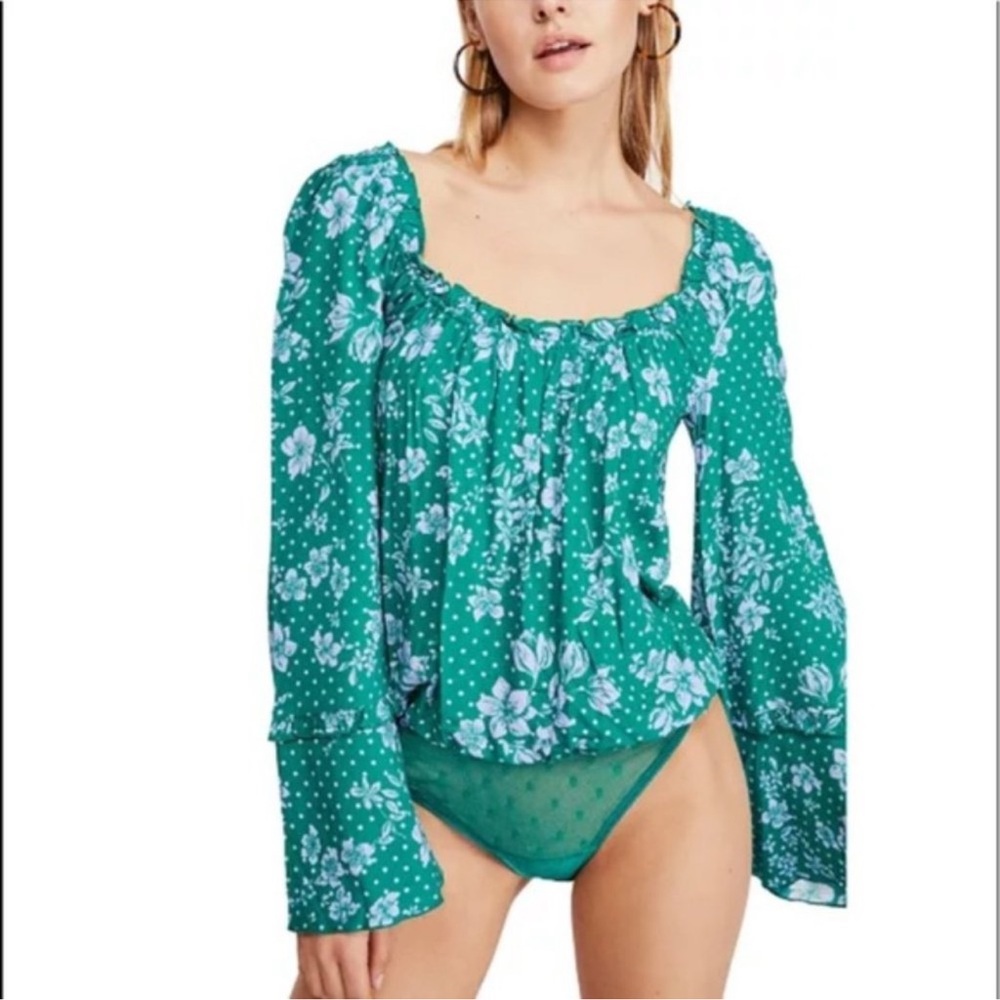 Free People Green Floral Bodysuit